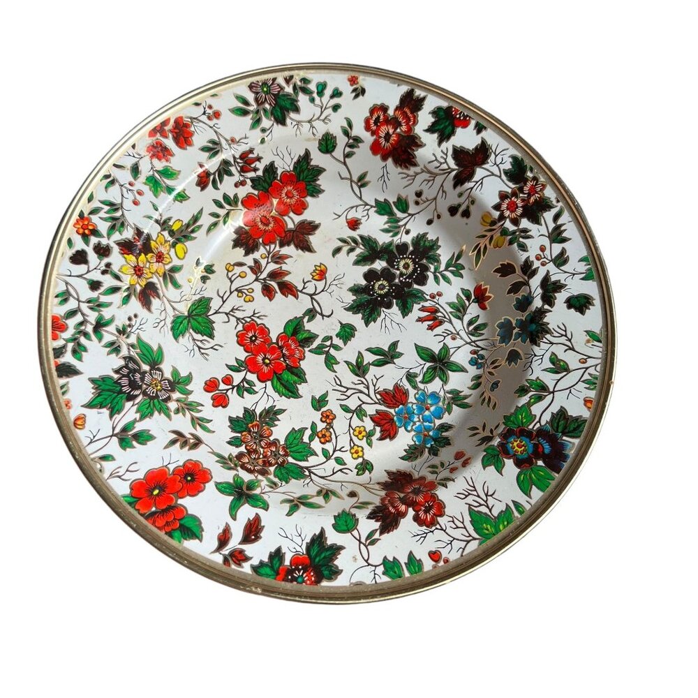 Vintage 60s Multicolor Floral Print Tin Plate